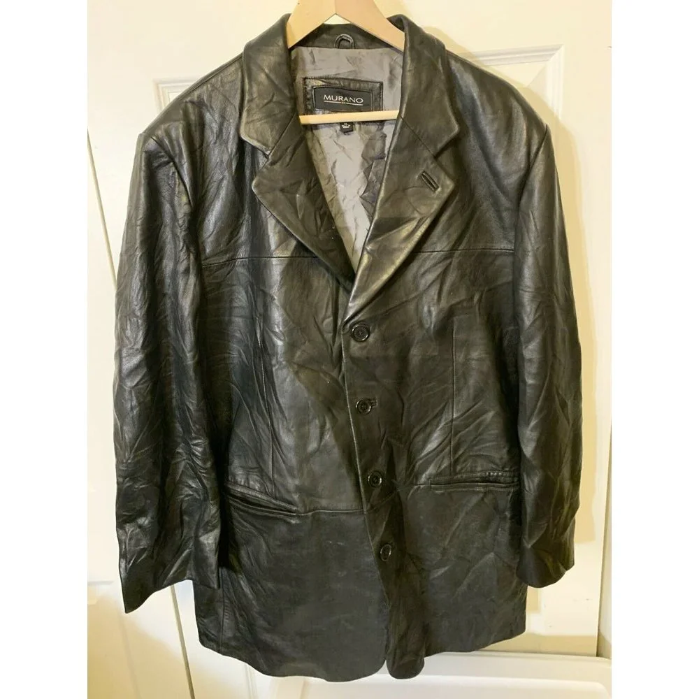 MURANO Men’s Sz XL‎ Black Leather Jacket Lamb Skin